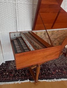 view of double manual harpsichord with music desk removed