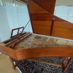 view from bentside of double manual harpsichord