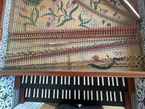 above view of harpschord keyboard and soundboard with jackrail cover revmoed