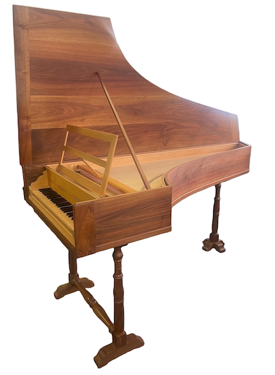 image of true inner outer Italian single manual harpsichord with lid open